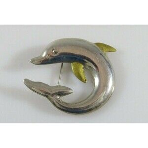 925 Dolphin Brooch Nautical Sterling Silver TM-24 Signed Eaton
